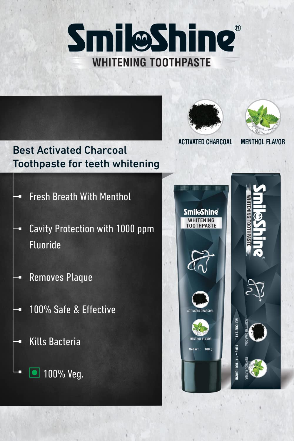 SmiloShine Whitening Toothpaste with Activated Charcoal – Toothmonk