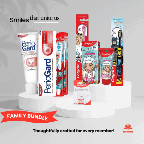 Colgate - Family Combo | 2 Adult Toothbrush + 2 Kids Toothbrush + Dental Floss + PerioGard Toothpaste + Kids Toothpaste