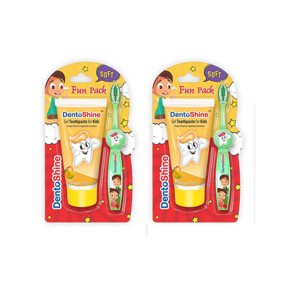 DentoShine Gel Toothpaste for Kids | Pack of 2 Flavors (Mango ,fun pack), 80g each)