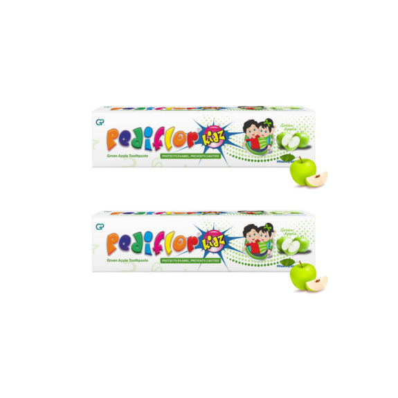 Pediflor Kidz Toothpaste | Green Apple (pack of 2) - Protects Enamel, Prevents Cavities | Anticavity Toothpaste for Kids | Vegan Friendly | Pack of 2