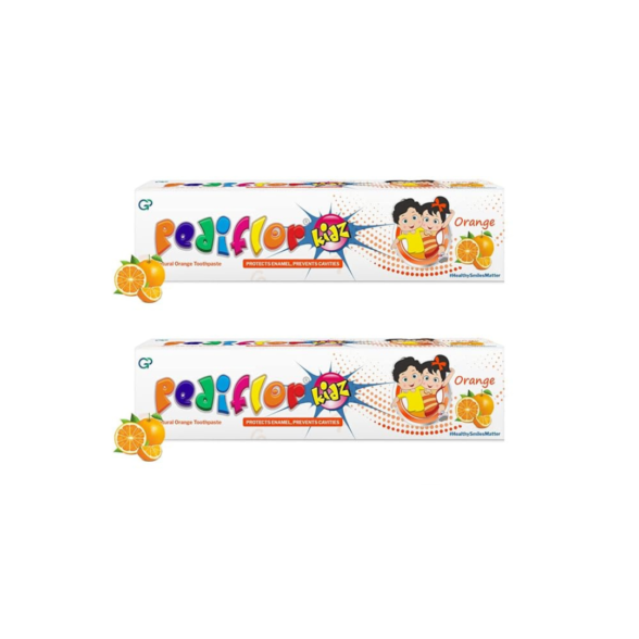 Pediflor Kidz Toothpaste | orange (pack of 2) - Protects Enamel, Prevents Cavities | Anticavity Toothpaste for Kids | Vegan Friendly | Pack of 2