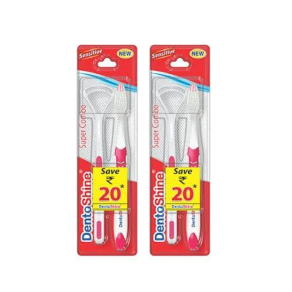 DentoShine Super Combo (Super Slim Soft Toothbrush + Tongue Cleaner) green (Pack 2) - Image 3