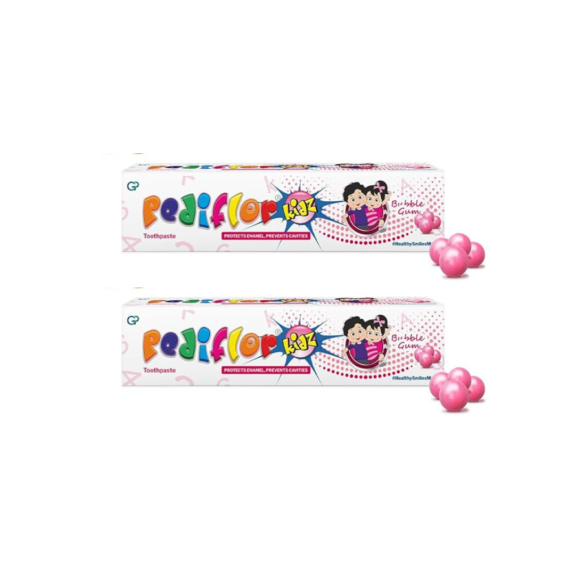 Pediflor Kidz Toothpaste | Bubble Gum (pack of 2) - Protects Enamel, Prevents Cavities | Anticavity Toothpaste for Kids | Vegan Friendly | Pack of 2