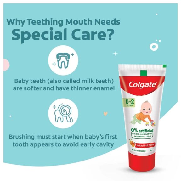 Colgate BUNDLE  for Kids (0-2 yrs), Natural Fruit Flavour toothpaste 70g with Colgate Kid's Extra Soft Toothbrush (0-2 Years) - Image 3