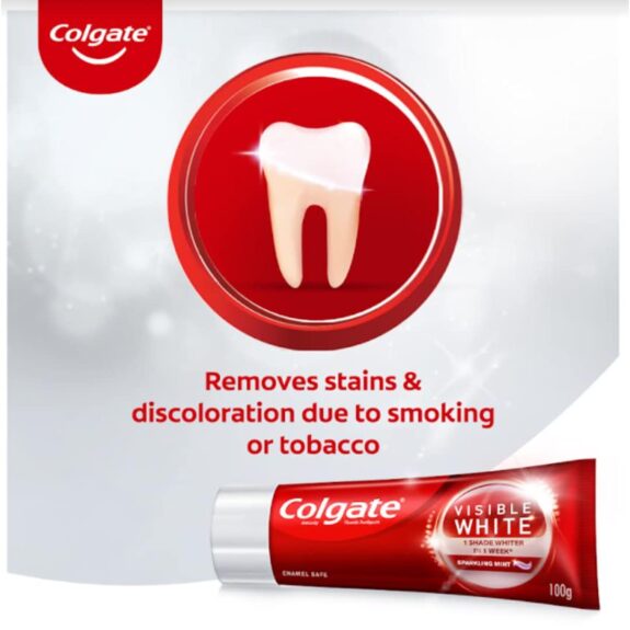 Colgate Visible White, teeth whitening Toothpaste with sparkling mint - 100gm (pack of 2) - Image 2