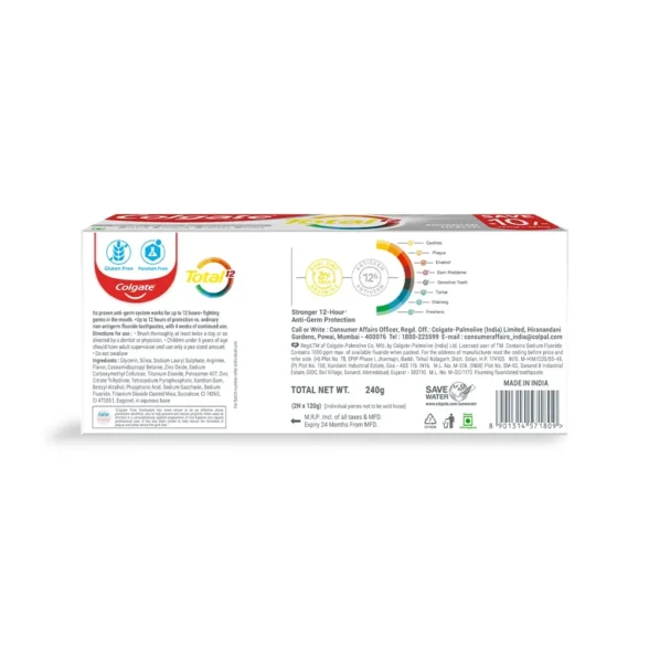 Colgate Total (120g)  Whole Mouth Health, Antibacterial Cavity Protection Toothpaste (Advanced Health) (pack of 2) - Image 2