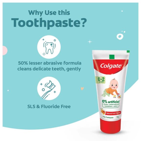 Colgate BUNDLE  for Kids (0-2 yrs), Natural Fruit Flavour toothpaste 70g with Colgate Kid's Extra Soft Toothbrush (0-2 Years) - Image 2