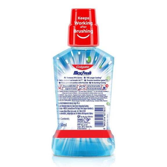 Colgate Maxfresh Plax Antibacterial Mouthwash, 24/7 Fresh Breath - 250ml, (Peppermint) (pack of 2) - Image 2