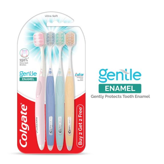 Colgate Gentle Enamel Ultra Soft Bristles Toothbrush, 4 Pcs (Buy2 Get 2), Soft Bristles for Enamel Care