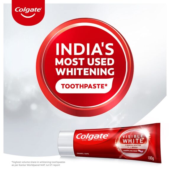 Colgate Visible White, teeth whitening Toothpaste with sparkling mint - 100gm (pack of 2) - Image 8