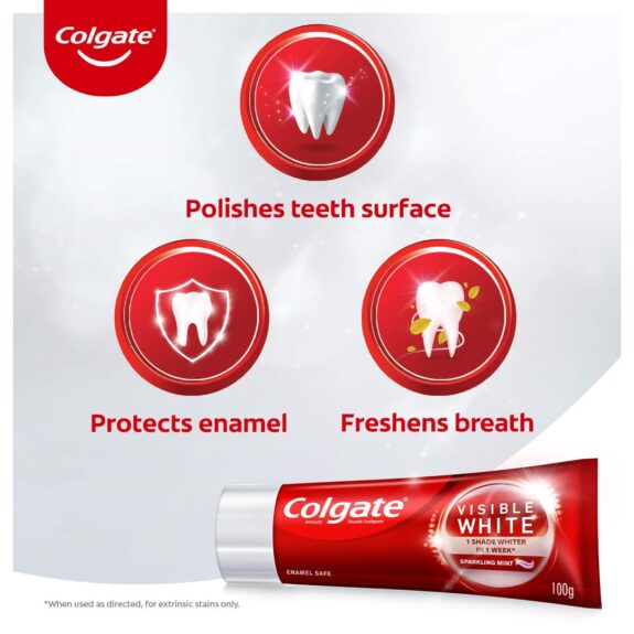 Colgate Visible White, teeth whitening Toothpaste with sparkling mint - 100gm (pack of 2) - Image 6