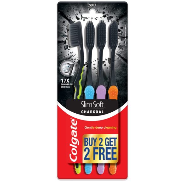 Colgate Slim Soft Charcoal Toothbrush (Buy 2 Get 2 Free) - 4 Pcs