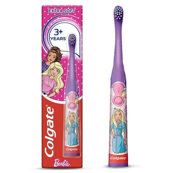 Colgate Barbie Toothbrush for kids, Battery Powered Electric Toothbrush, Age 3+, Kids toothbrush with Extra Soft Bristles and Slim Handle