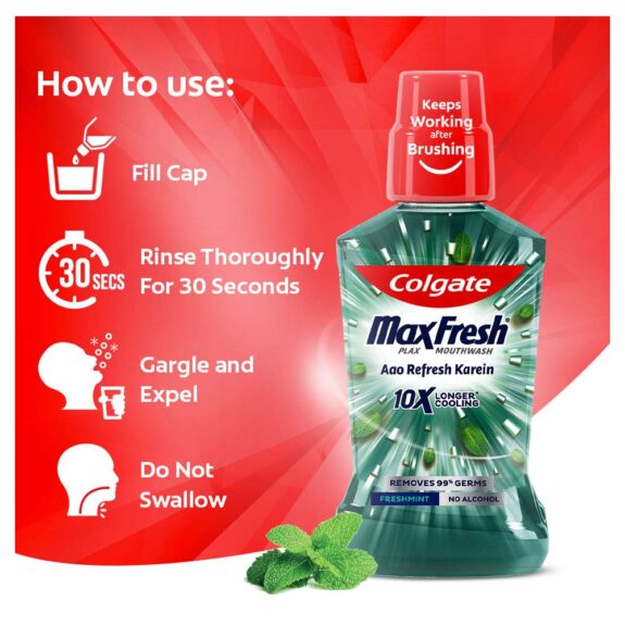 Colgate Maxfresh Plax Antibacterial Mouthwash, 24/7 Fresh Breath - 250ml, (Fresh Mint) (pack of 2) - Image 4