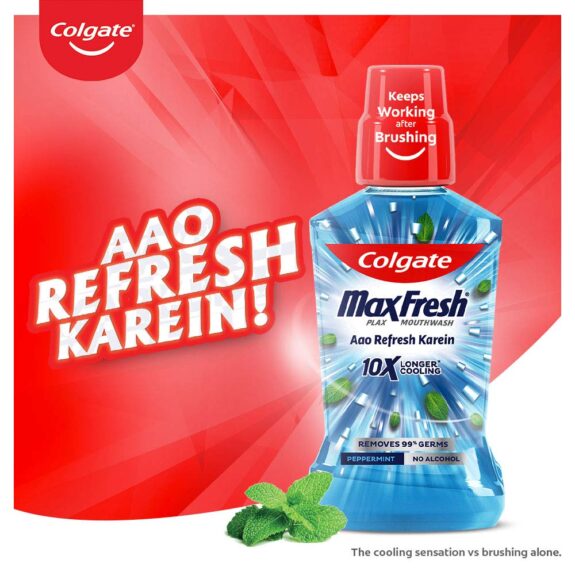 Colgate Maxfresh Plax Antibacterial Mouthwash, 24/7 Fresh Breath - 250ml, (Peppermint) (pack of 2) - Image 6