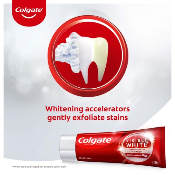 Colgate Visible White, teeth whitening Toothpaste with sparkling mint - 100gm (pack of 2) - Image 5