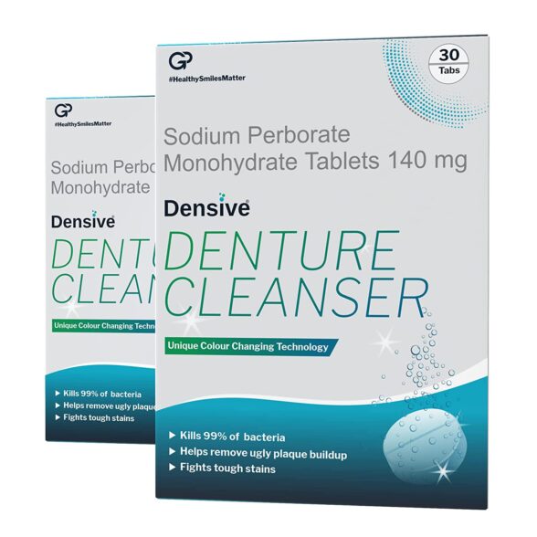 Densive Denture Cleanser Tablets | Antimicrobial Denture Cleaner for Partial & Full Dentures | Color-Changing Technology for Effective Cleaning | Pack of 2 | 30 x 2 (60 Denture Tablets)