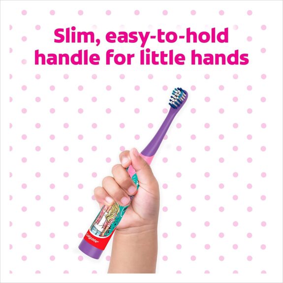 Colgate Barbie Toothbrush for kids, Battery Powered Electric Toothbrush, Age 3+, Kids toothbrush with Extra Soft Bristles and Slim Handle, Includes Replaceable Batteries - Image 3