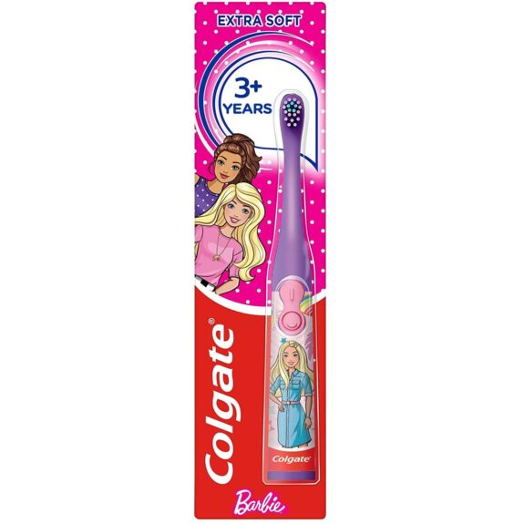 Colgate Barbie Toothbrush for kids, Battery Powered Electric Toothbrush, Age 3+, Kids toothbrush with Extra Soft Bristles and Slim Handle, Includes Replaceable Batteries