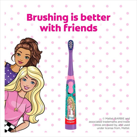 Colgate Barbie Toothbrush for kids, Battery Powered Electric Toothbrush, Age 3+, Kids toothbrush with Extra Soft Bristles and Slim Handle, Includes Replaceable Batteries - Image 9