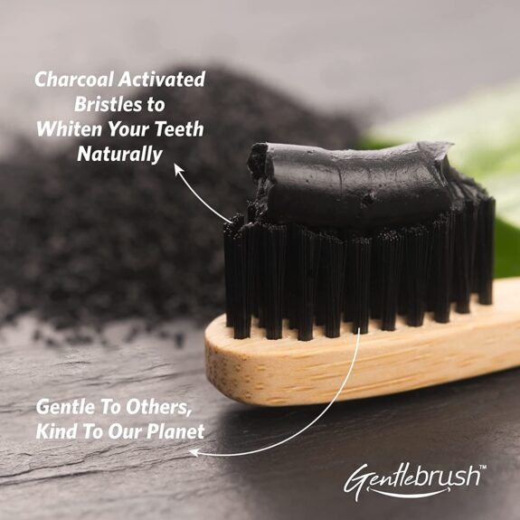 The Mouth Company Premium Organic Bamboo Toothbrush Gentlebrush | S-Curve (Medium Pressure) with Charcoal Activated Bristles | Pack of 2 - Image 3