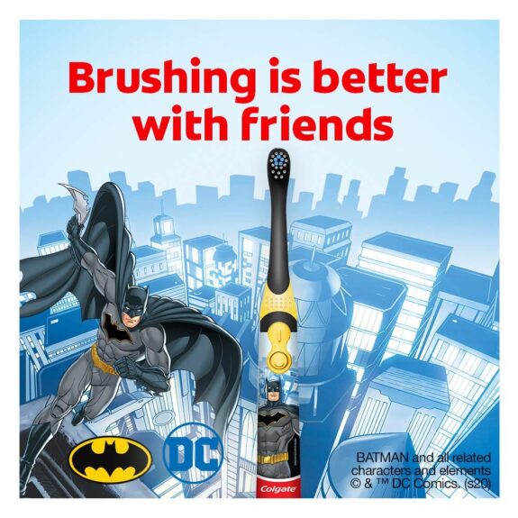 Colgate Batman Toothbrush for kids, Battery Powered Electric Toothbrush, Age 3+, Kids toothbrush with Extra Soft Bristles and Slim Handle - Image 9