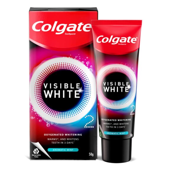 Colgate Visible White O2, Teeth Whitening Toothpaste, Aromatic Mint, 50g, Active Oxygen Technology, Enamel Safe Teeth Whitening Product (pack of 2)