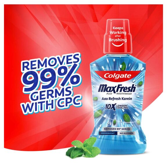 Colgate Maxfresh Plax Antibacterial Mouthwash, 24/7 Fresh Breath - 250ml, (Peppermint) (pack of 2) - Image 8