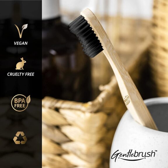 The Mouth Company Premium Organic Bamboo Toothbrush Gentlebrush | S-Curve (Medium Pressure) with Charcoal Activated Bristles | Pack of 2 - Image 2