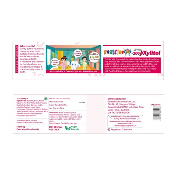 PediflorKidz Anticavity Fluoride Bubble Gum Flavor Toothpaste for children | 70g x 4 pack | Family combo pack | Vegan Friendly - Image 4