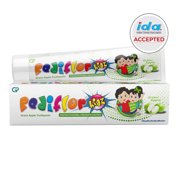 Pediflor Kidz Toothpaste | Bubble Gum and Green Apple Flavour combo - Protects Enamel, Prevents Cavities | Anticavity Toothpaste for Kids | Vegan Friendly | Pack of 2 - Image 6