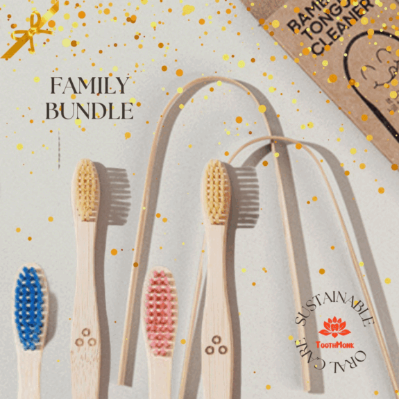 "Sustainable Family" - Combo- Set of 6 | Toothbrush + Tongue Cleaner by Ecotyl | 2 Adult Toothbrush+ 2 Kids Toothbrush + 2 Tongue Cleaners