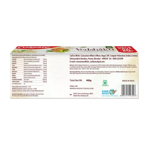 Colgate Swarna Vedshakti Ayurvedic Cavity Protection, Bad Breath Treatment Toothpaste 200mg - Image 9