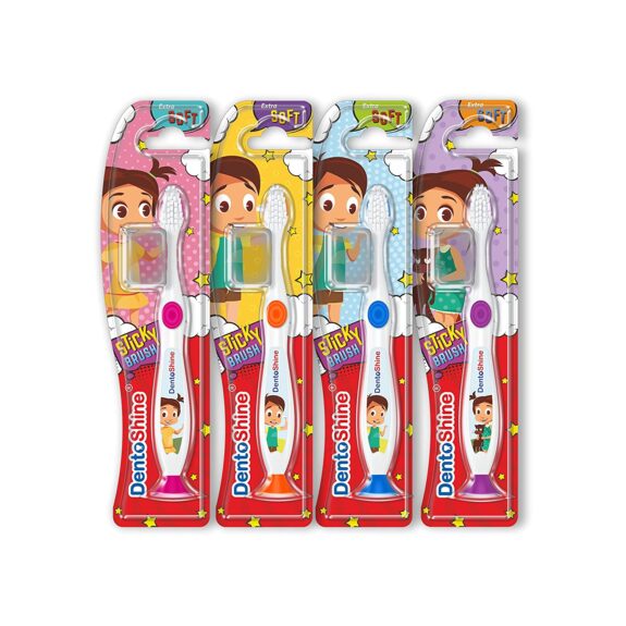 DentoShine STiCKY Toothbrush for Kids (Ages 2+) - Pack of 4 Designs