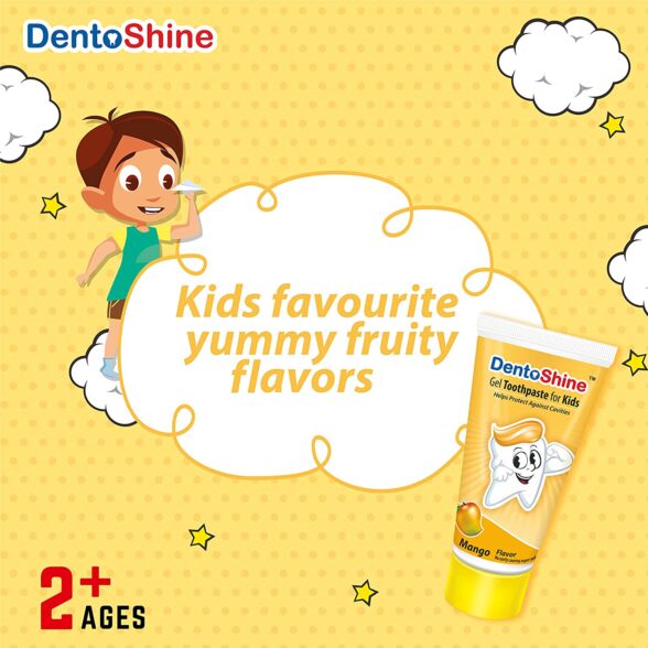 DentoShine Gel Toothpaste for Kids | Pack of 2 Flavors (Mango ,fun pack), 80g each) - Image 2