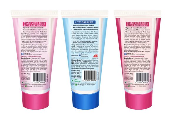 DentoShine Gel Toothpaste for Kids - Pack of 3 Flavors (Strawberry, Bubble Gum & Raspberry, 80 g each) - Image 3