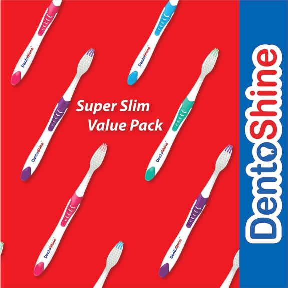 DentoShine Super Slim Soft Toothbrush (Pink, Blue, Purple, Green, Value Pack x 3) - Image 3