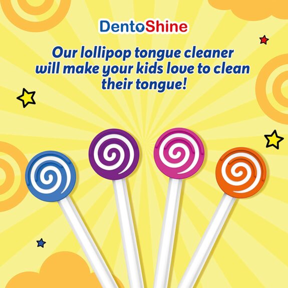 DentoShine Lollipop Tongue Cleaner for Kids (Pink, Blue, Orange & Purple, Red and Green -Pack of 6) - Image 6