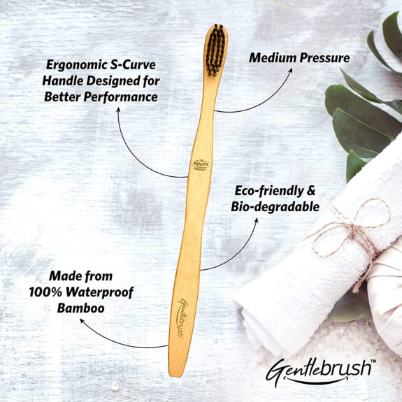 The Mouth Company Premium Organic Bamboo Toothbrush Gentlebrush | S-Curve (Medium Pressure) with Charcoal Activated Bristles | Pack of 2 - Image 5