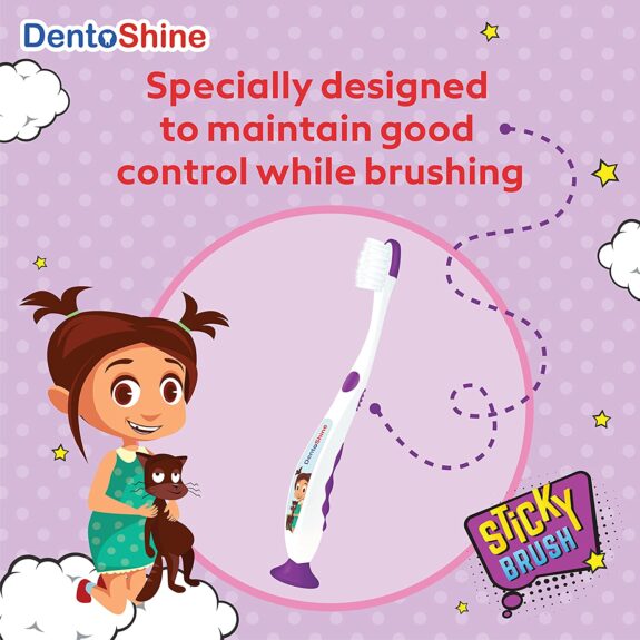 DentoShine STiCKY Toothbrush for Kids (Ages 2+) - Pack of 4 Designs - Image 4