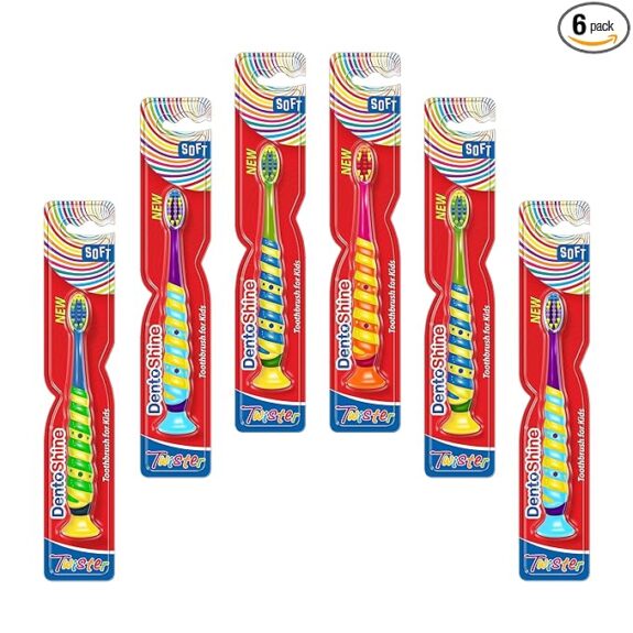 DentoShine Twister Toothbrush for Kids (Pack of 6, Multi)