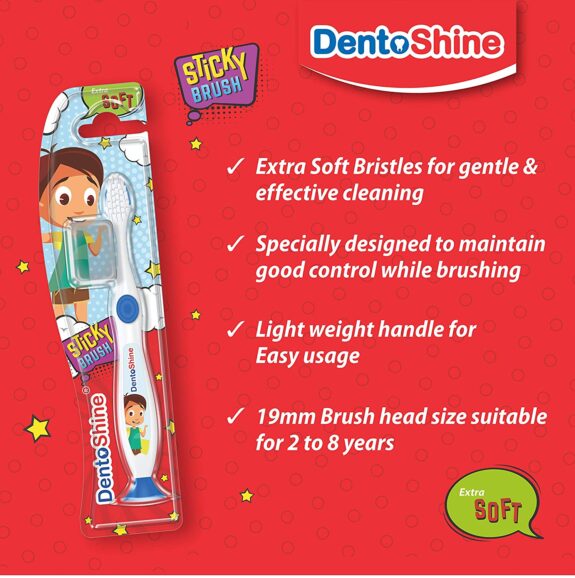 DentoShine Oral Care Combo Ages 2+ (Sticky Toothbrush for Kids + Lollipop Tongue Cleaner + Flavored Toothpaste 80 g x 2) (Bubble Gum) - Image 4