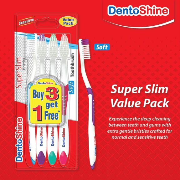 DentoShine Super Slim Soft Toothbrush (Pink, Blue, Purple, Green, Value Pack x 3) - Image 5