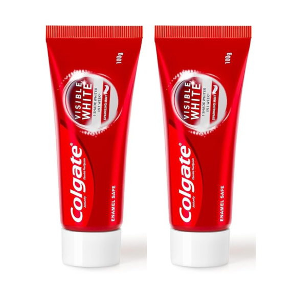 Colgate Visible White, teeth whitening Toothpaste with sparkling mint - 100gm (pack of 2)