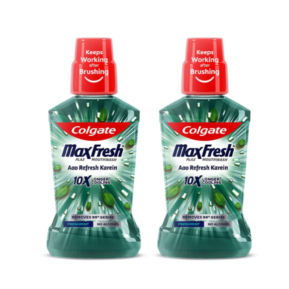 Colgate Maxfresh Plax Antibacterial Mouthwash, 24/7 Fresh Breath - 250ml, (Fresh Mint) (pack of 2)