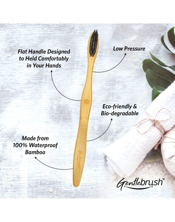 The Mouth Company Premium Organic Bamboo Toothbrush Gentlebrush | Flat (Low Pressure) with Charcoal Activated Bristles - Image 2