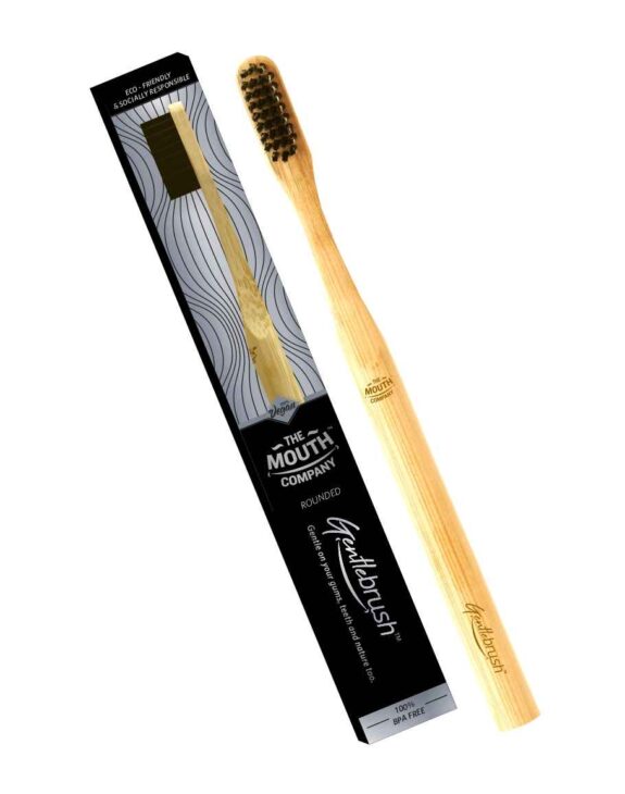 The Mouth Company Premium Organic Bamboo Toothbrush Gentlebrush | Round (Low Pressure) with Charcoal Activated Bristles