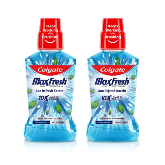 Colgate Maxfresh Plax Antibacterial Mouthwash, 24/7 Fresh Breath - 250ml, (Peppermint) (pack of 2)